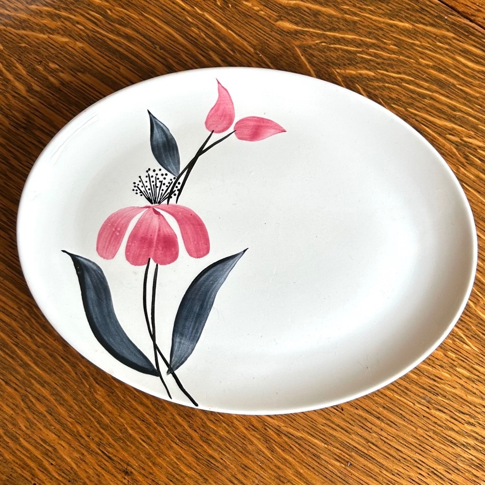 Vintage MCM Oval Plate Stetson China Rio Pink Floral Handpainted